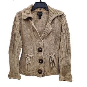 Pure Handknit Women's Tan Cotton Cable Knit Cabincore Cardigan S